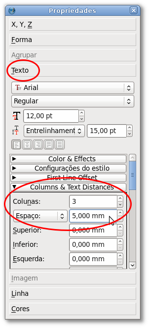 Propriedades de texto no Scribus