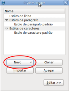 Acesso à criação de novo estilo de parágrafo