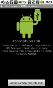 Tela que aparece ao conectar o cabo USB