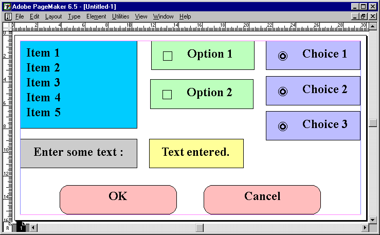 A linguagem script do PageMaker tem suporte para a construção de caixas de diálogo. C